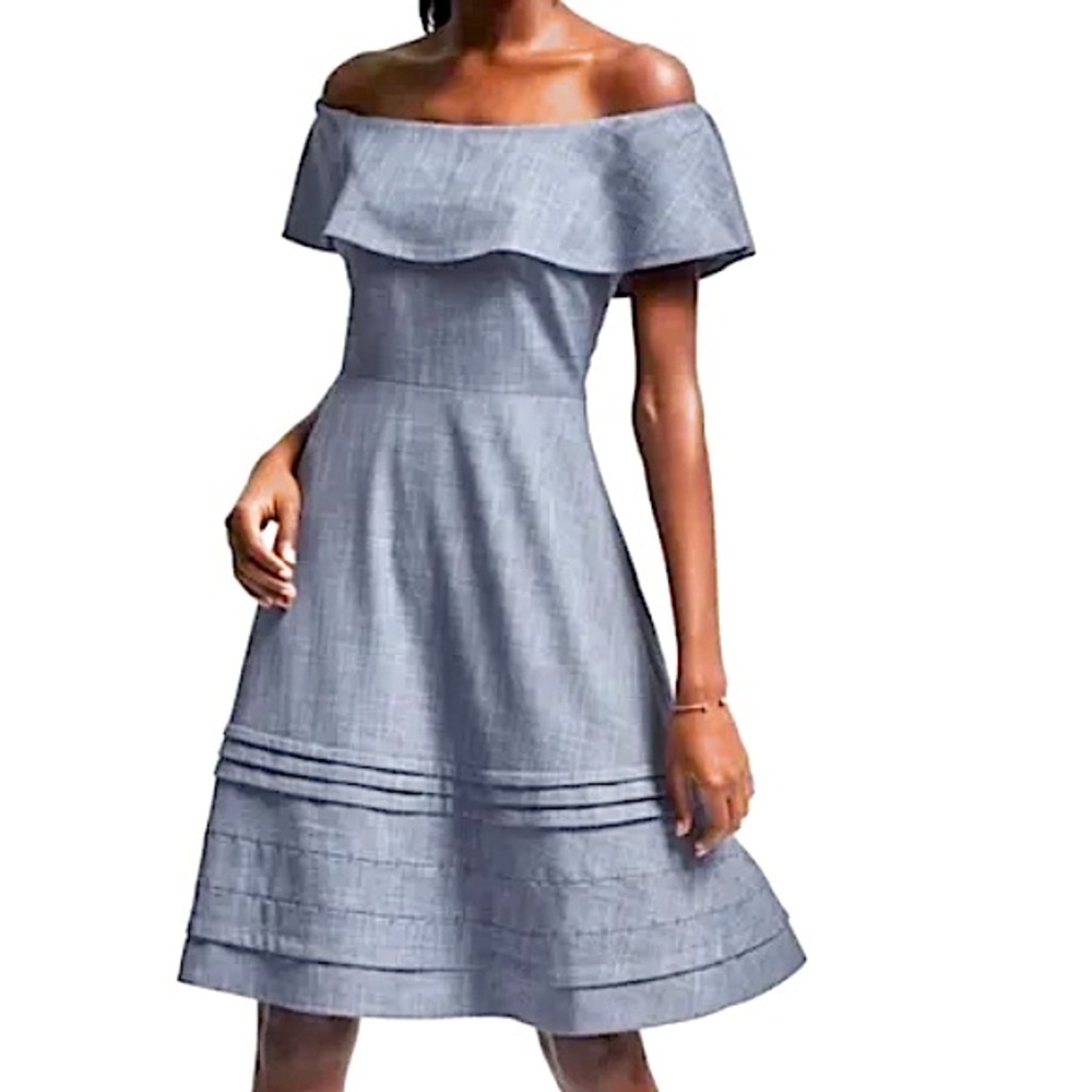 Banana Republic Blue Chambray 8 Coastal Grandma Preppy Ruffle Silhouette Dress - Picture 11 of 12